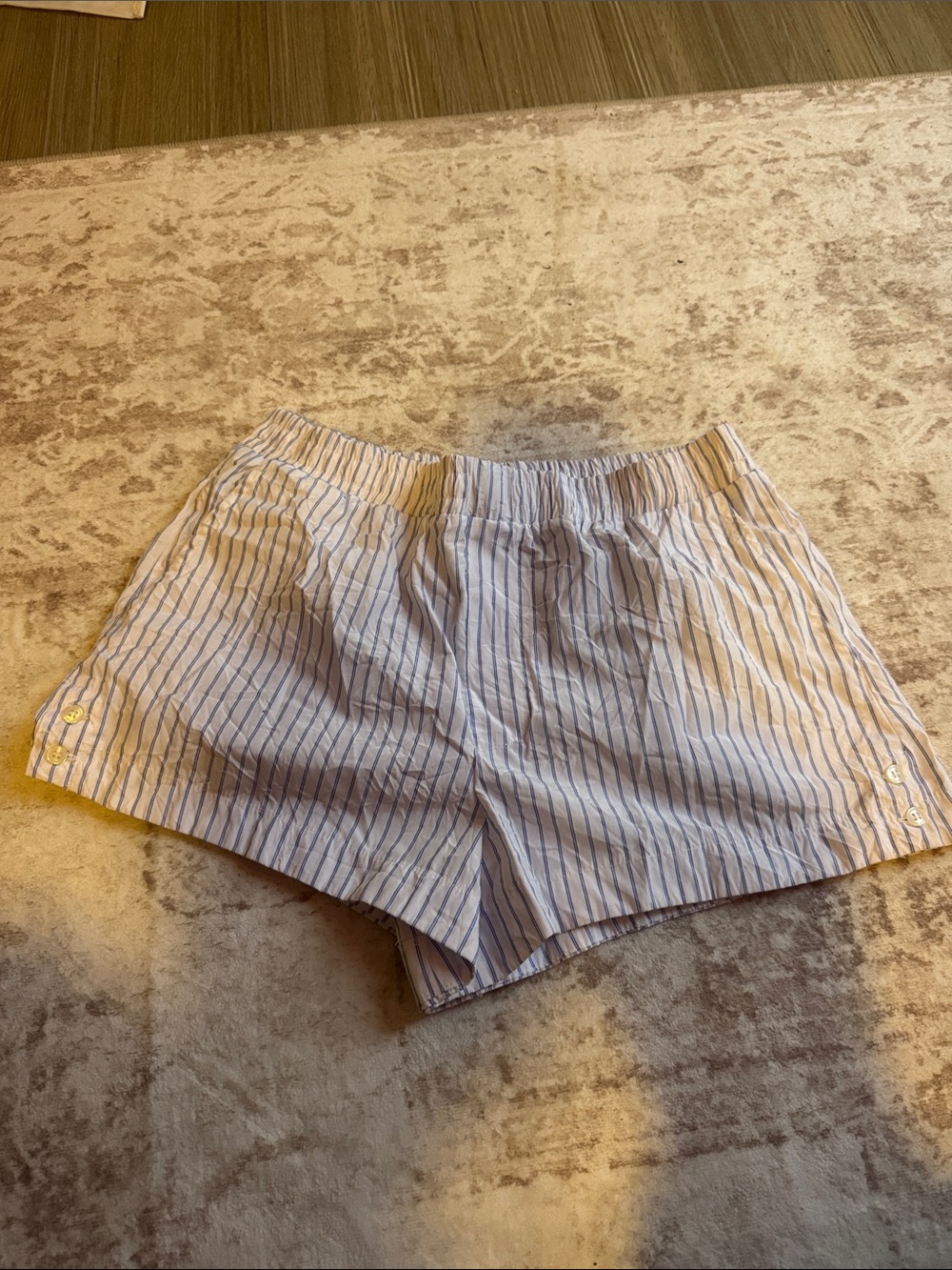 Zara White & Blue Striped High-Waist Shorts